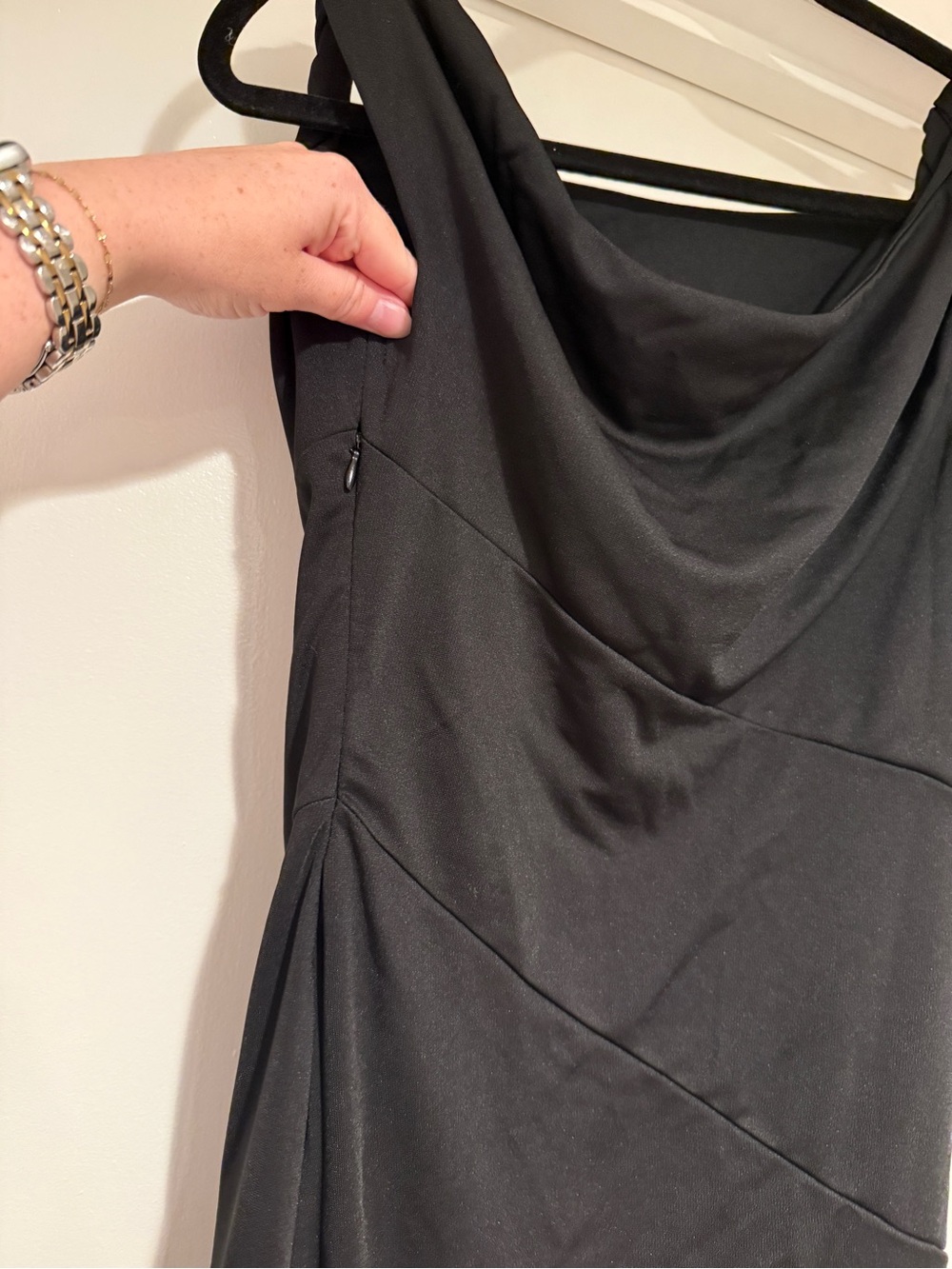 SHEIN Women's Elegant Solid Color Black Asymmetrical Shoulder Dress - Picture 6 of 8